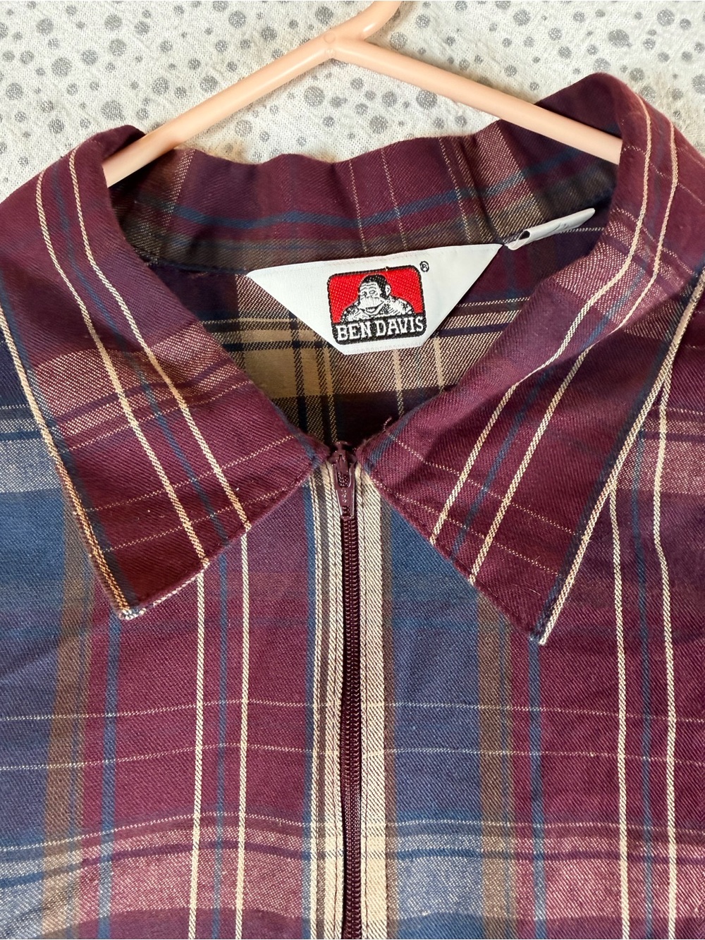 Ben Davis Burgundy and Blue Plaid Half Zip Short Sleeve Shirt 2X